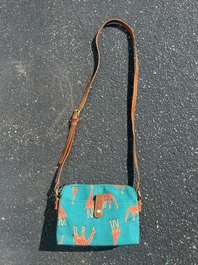 ModCloth Teal Crossbody Bag with Orange Giraffe Print